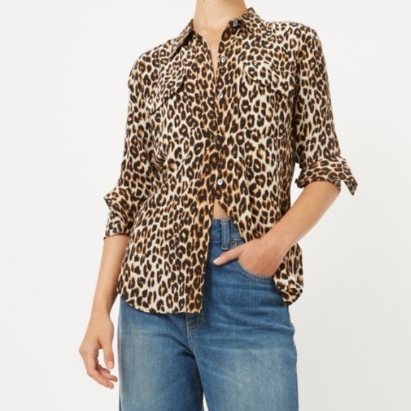 Equipment Slim Signature Leopard Print Silk
Button Down Top Long Sleeve Blouse S - Picture 5 of 11